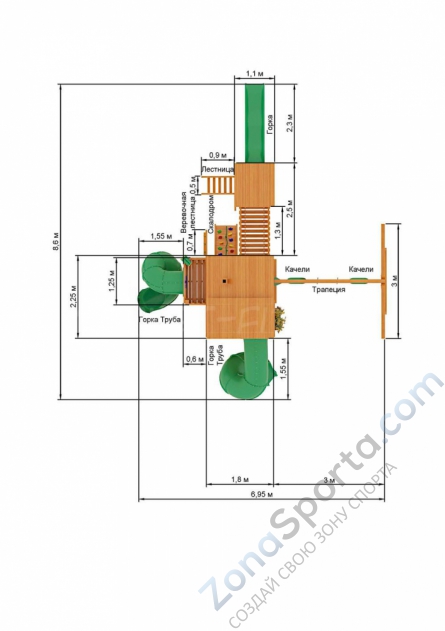 Деревянная детская площадка для дачи Igragrad Великан 3 (Макси) Деревянная детская площадка для дачи Igragrad Великан 3 (Макси)