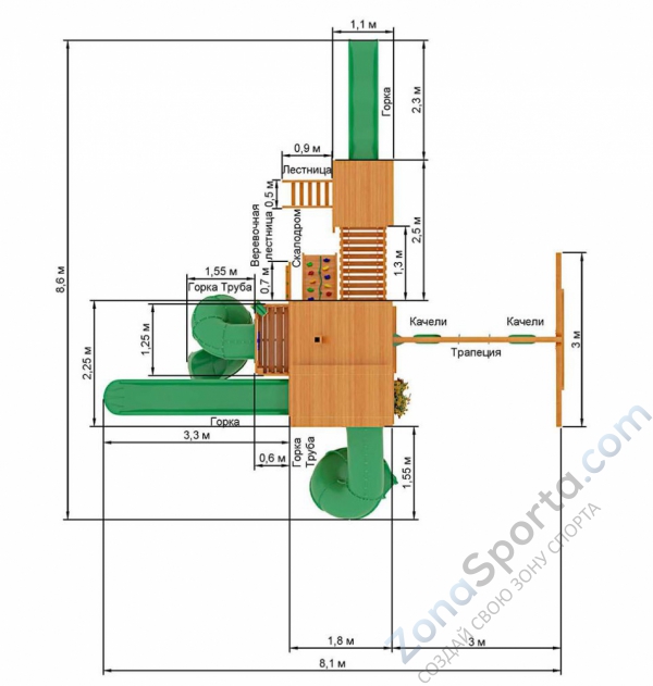 Деревянная детская площадка для дачи Igragrad Великан 4 (Макси) Деревянная детская площадка для дачи Igragrad Великан 4 (Макси)