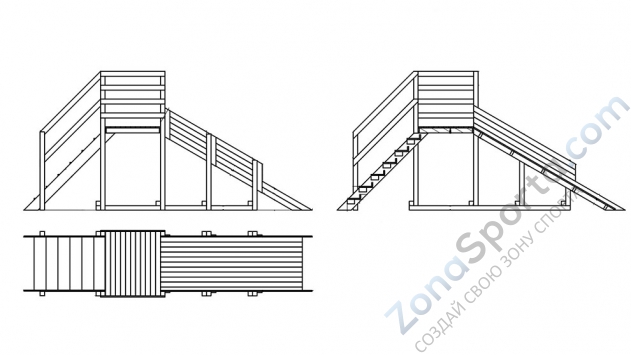 Детская зимняя заливная горка из дерева Снежинка-1 Детская зимняя заливная горка из дерева Снежинка-1