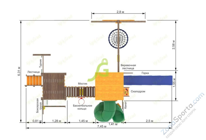 Детская площадка IgraGrad Панда Фани Мостик с трубой Детская площадка IgraGrad Панда Фани Мостик с трубой