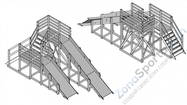 Детская зимняя заливная горка из дерева Снежинка-3 Детская зимняя заливная горка из дерева Снежинка-3