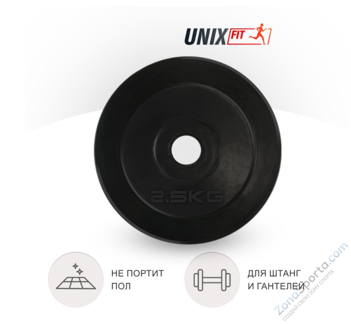 Диск обрезиненный UNIX Fit 2.5 кг, 25 мм Диск обрезиненный UNIX Fit 2.5 кг, 25 мм
