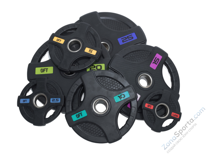 Диск олимпийский обрезиненный черный с двумя хватами Original FitTools FT-2HGP-15 15 кг