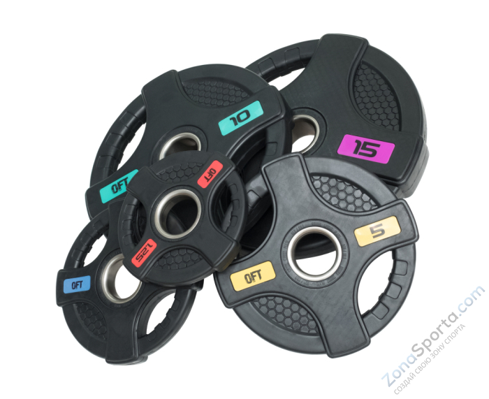 Диск олимпийский обрезиненный черный с двумя хватами Original FitTools FT-2HGP-15 15 кг