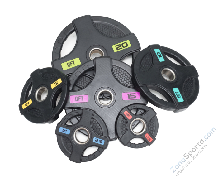 Диск олимпийский обрезиненный черный с двумя хватами Original FitTools FT-2HGP-20 20 кг Диск олимпийский обрезиненный черный с двумя хватами Original FitTools FT-2HGP-20 20 кг